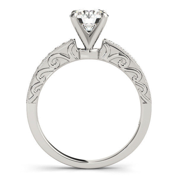 Carved Diamond Engagement Ring Setting Moissanite Center - Poca - Moissanite Rings