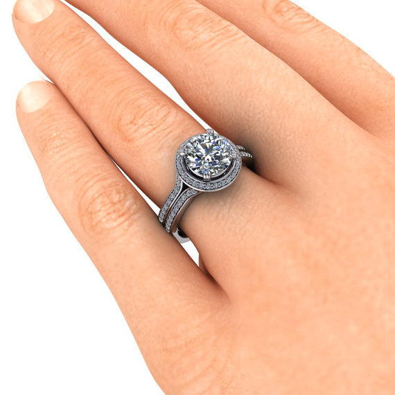 Diamond Halo 8 mm Moissanite Engagement Ring - Sunrise - Moissanite Rings