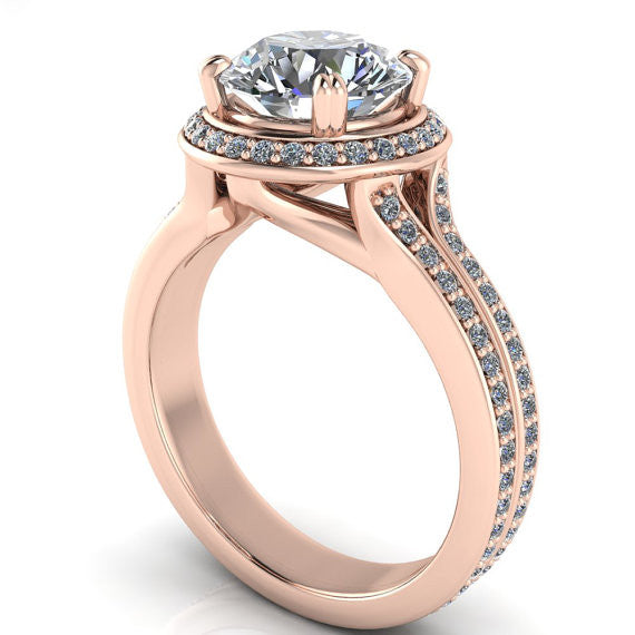 Diamond Halo 8 mm Moissanite Engagement Ring - Sunrise - Moissanite Rings