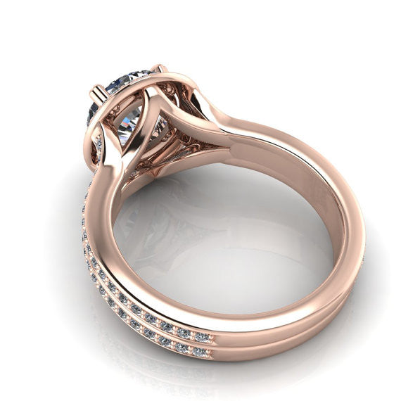 Rose Gold Diamond Halo 8 mm Moissanite Engagement Ring - Sunrise - Moissanite Rings