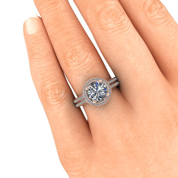 Diamond Halo 8 mm Moissanite Engagement Ring - Sunrise - Moissanite Rings