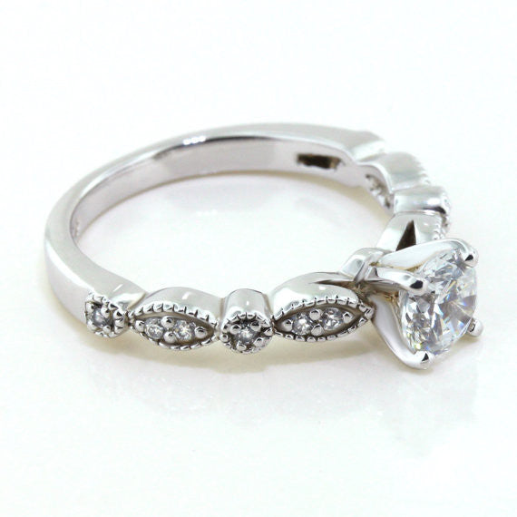 Moissanite Engagement Ring Diamond Accent Stones - Sweet Bliss - Moissanite Rings