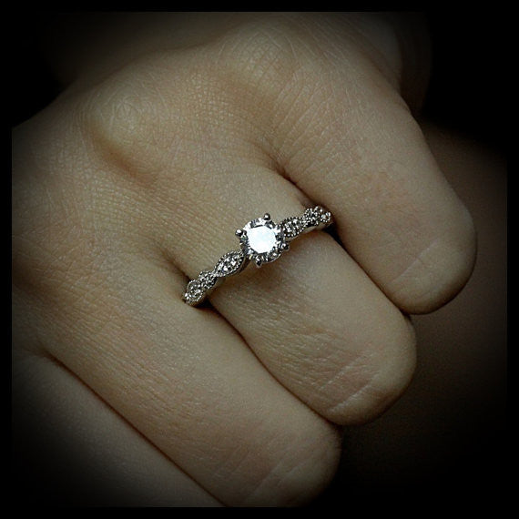 Moissanite Engagement Ring Diamond Accent Stones - Sweet Bliss - Moissanite Rings