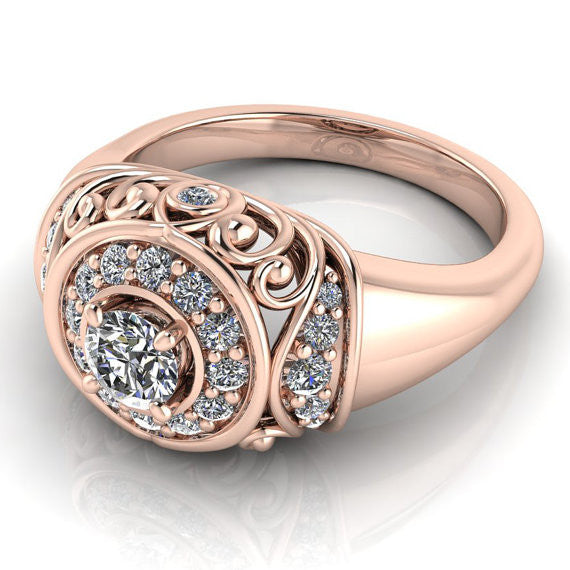 Vintage Style Rose Gold Engagement Ring - The Quest - Moissanite Rings