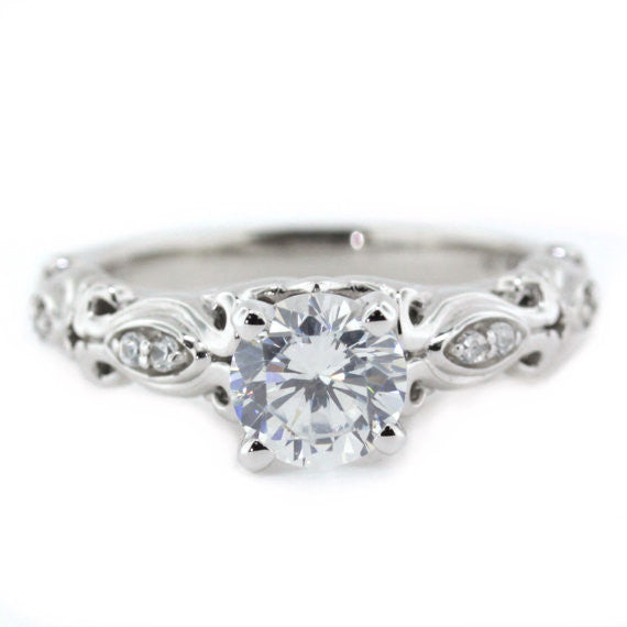 Diamond Accented Moissanite Engagement Ring - Whimsical - Moissanite Rings