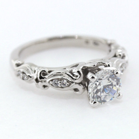 Diamond Accented Moissanite Engagement Ring - Whimsical - Moissanite Rings
