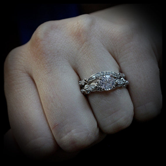 Diamond Accented Moissanite Engagement Ring - Whimsical - Moissanite Rings