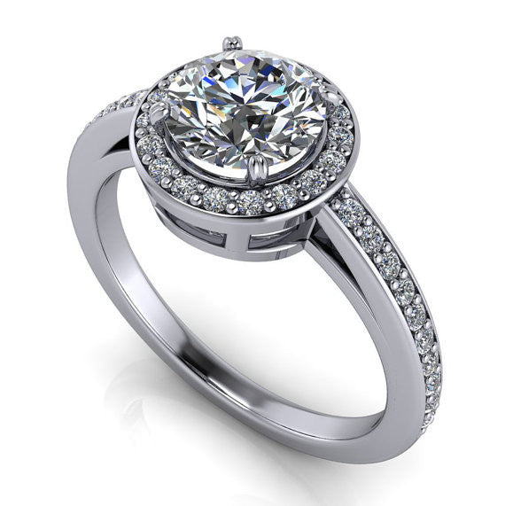 Diamond Halo Engagement Ring - Paris - Moissanite Rings
