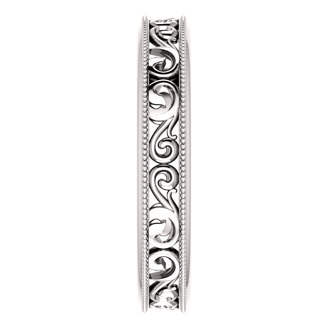 4 mm Carved Vintage Style Wedding Band - Moissanite Rings