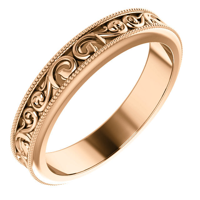 4 mm Carved Vintage Style Wedding Band - Moissanite Rings