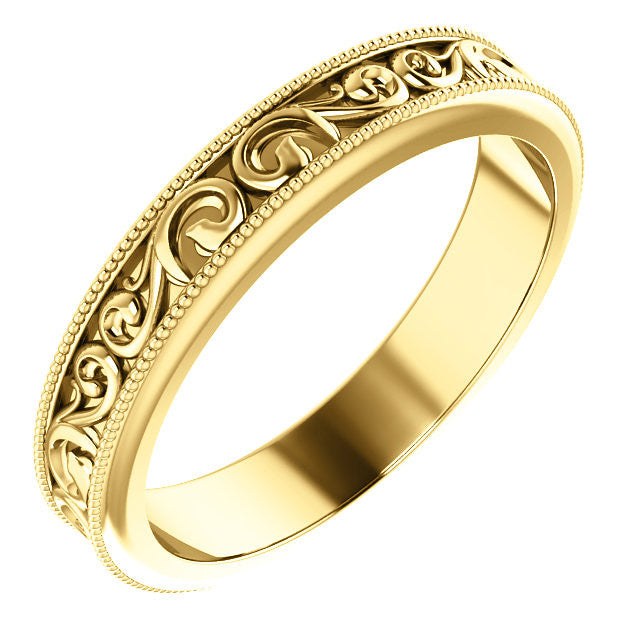 4 mm Carved Vintage Style Wedding Band - Moissanite Rings