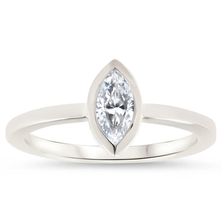 Bezel Set Marquise Cut Moissanite Engagement Ring - Navette - Moissanite Rings