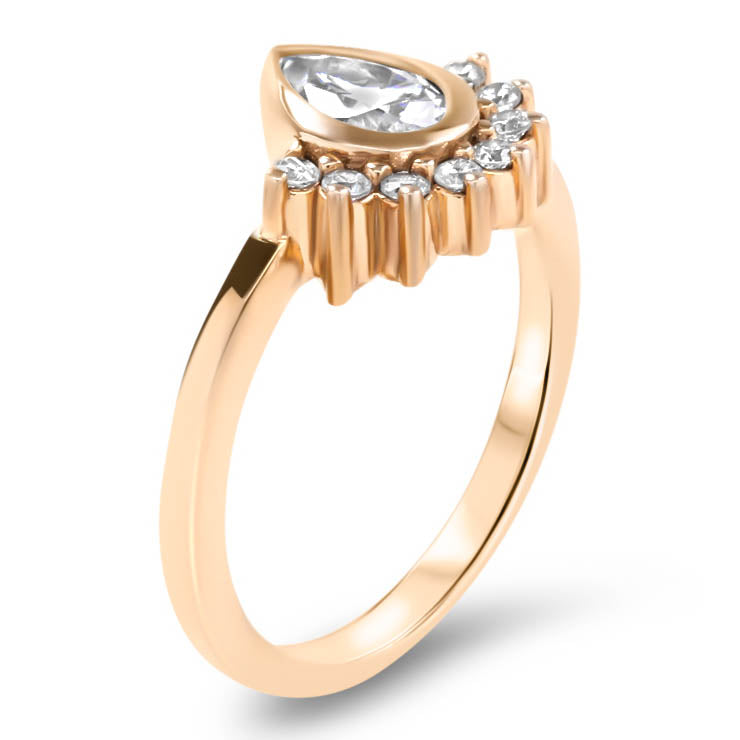 Pear Shape Halo Engagement Ring Moissanite Center Ring Diamond Setting Half Halo Bezel Set Ring -  Amelia - Moissanite Rings