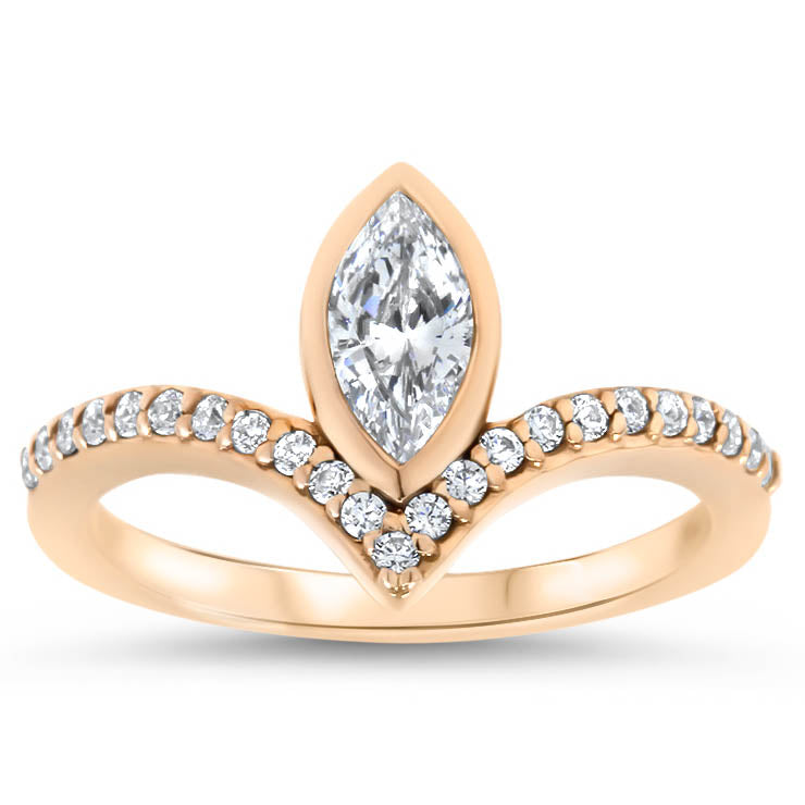 Diamond Chevron Halo Engagement Ring Marquise Center Stone Ring Moissanite Engagement - Aurora - Moissanite Rings