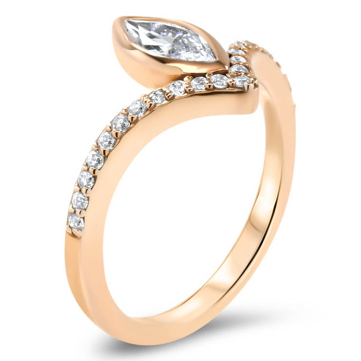 Diamond Chevron Halo Engagement Ring Marquise Center Stone Ring Moissanite Engagement - Aurora - Moissanite Rings