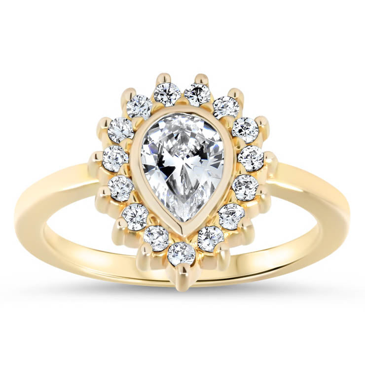 Diamond Halo Engagement Ring Moissanite Center Stone Pear Shape Moissanite Ring - Hannah - Moissanite Rings