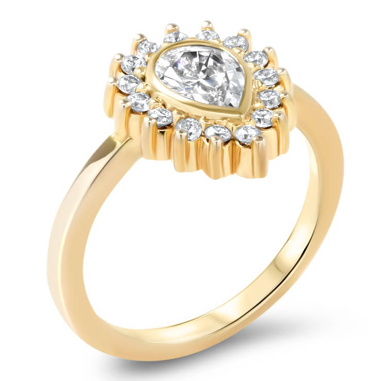 Diamond Halo Engagement Ring Moissanite Center Stone Pear Shape Moissanite Ring - Hannah - Moissanite Rings