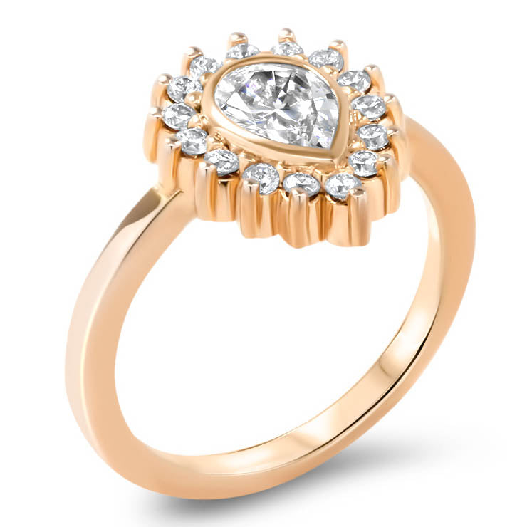 Diamond Halo Engagement Ring Moissanite Center Stone Pear Shape Moissanite Ring - Hannah - Moissanite Rings