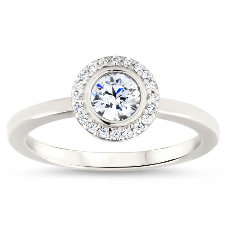 Round Diamond Halo Moissanite Engagement Ring Thin Band - Aria - Moissanite Rings