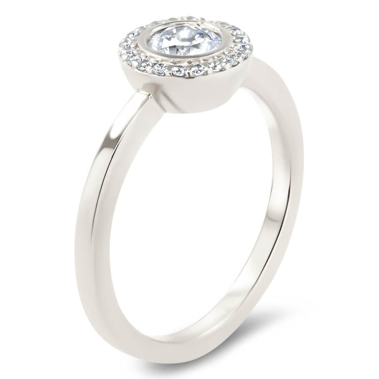 Round Diamond Halo Moissanite Engagement Ring Thin Band - Aria - Moissanite Rings