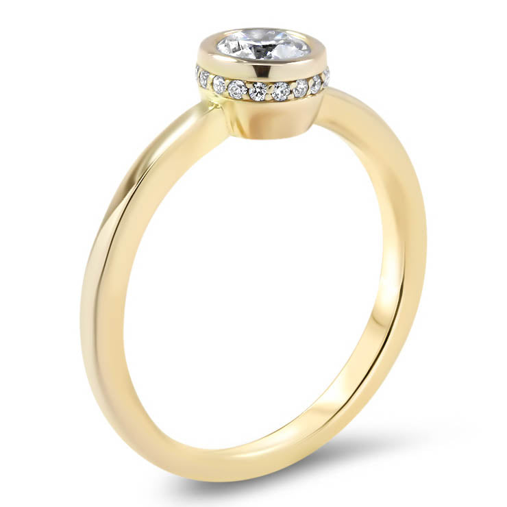 Hidden Halo Engagement Ring Bezel Set Moissanite Center Stone Thin Band Solitaire Ring - Alexa - Moissanite Rings