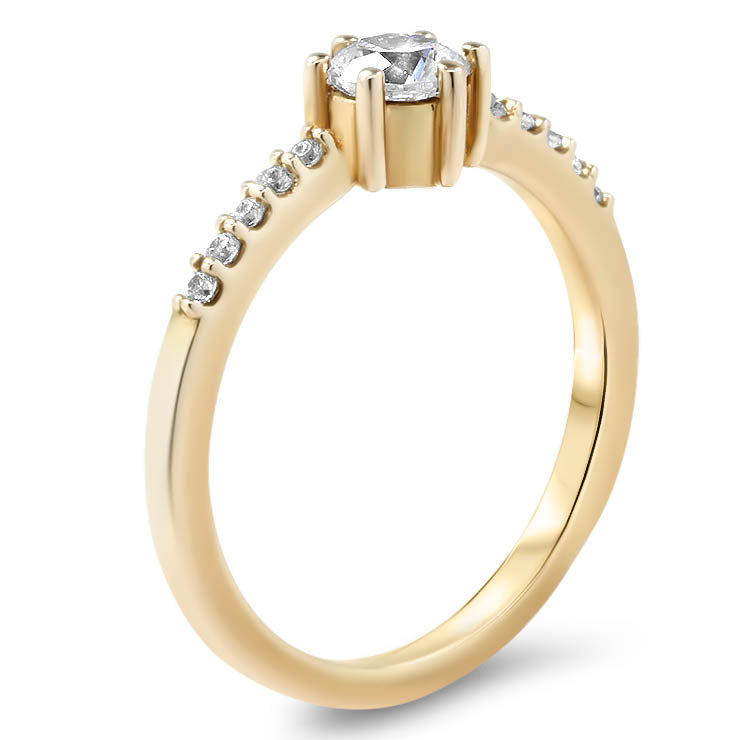 Thin Diamond Band Engagement Ring Six Prong Moissanite Center Stone - Moissanite Rings
