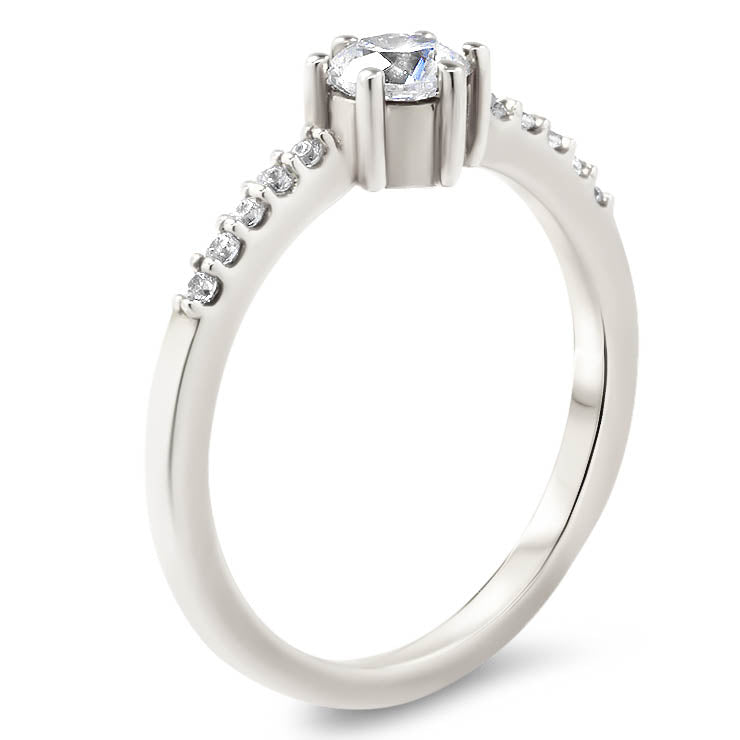 Thin Diamond Band Engagement Ring Six Prong Moissanite Center Stone - Moissanite Rings