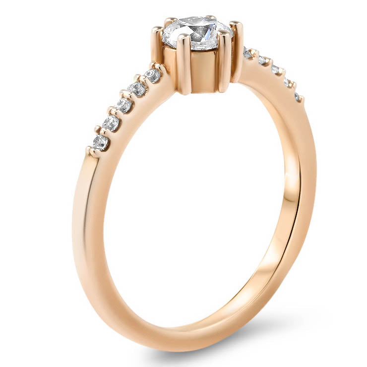 Thin Diamond Band Engagement Ring Six Prong Moissanite Center Stone - Moissanite Rings