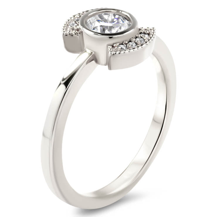 Round Moissanite Engagement Ring Diamond Setting Thin Band Ring Bezel Set Center Stone - Juliette - Moissanite Rings