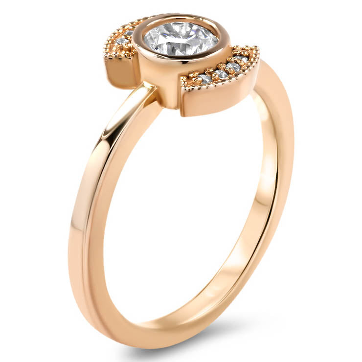 Round Moissanite Engagement Ring Diamond Setting Thin Band Ring Bezel Set Center Stone - Juliette - Moissanite Rings