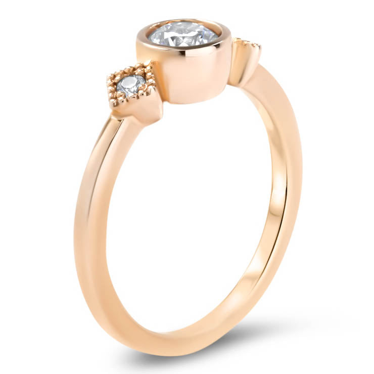 Round Moissanite Engagement Ring Diamond Side Stones Thin Band Setting - Alice - Moissanite Rings