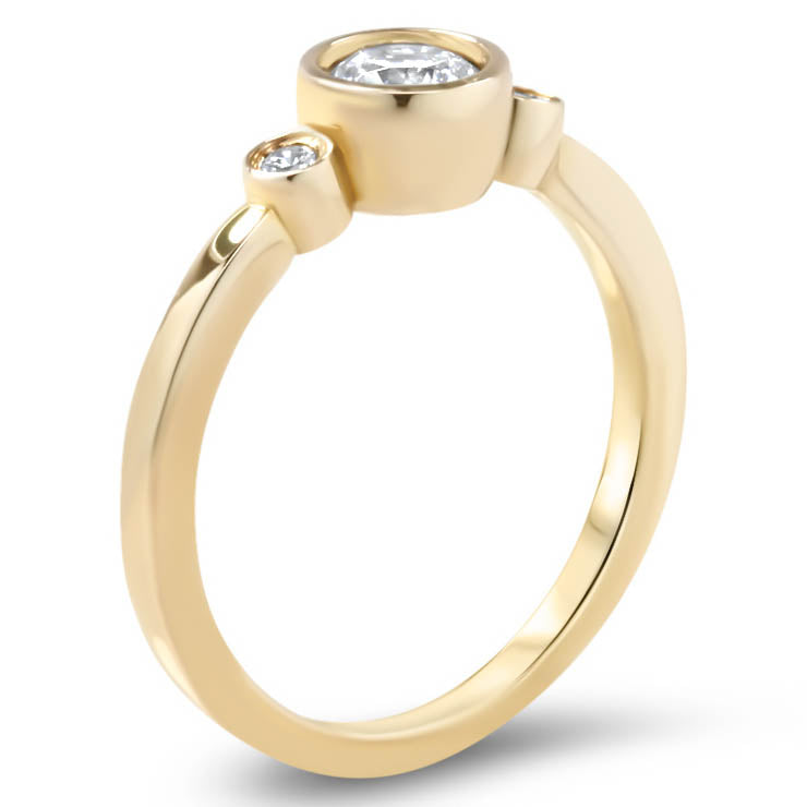 Dainty Round Bezel Set Three Stone Engagement Ring Diamond Setting Moissanite Center Stone - Lucy - Moissanite Rings