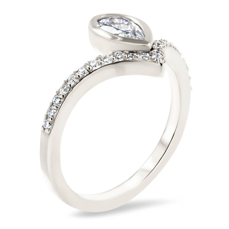 Bezel Set Pear Halo Engagement Ring Chevron Diamond Halo Unique Ring Moissanite Diamond Ring - Violet - Moissanite Rings