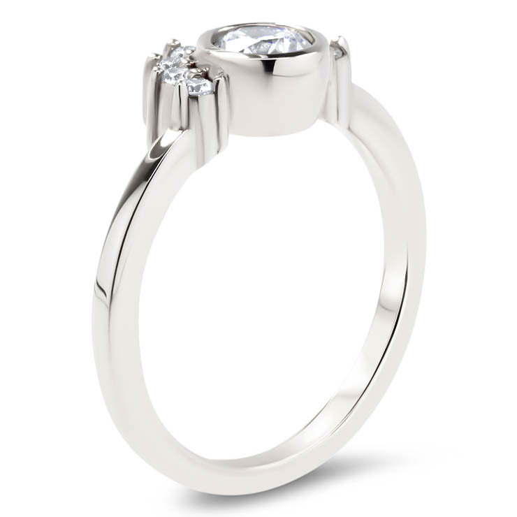 Half Halo Moissanite Engagement Ring Diamond Setting Bezel Set Ring - Isabella - Moissanite Rings