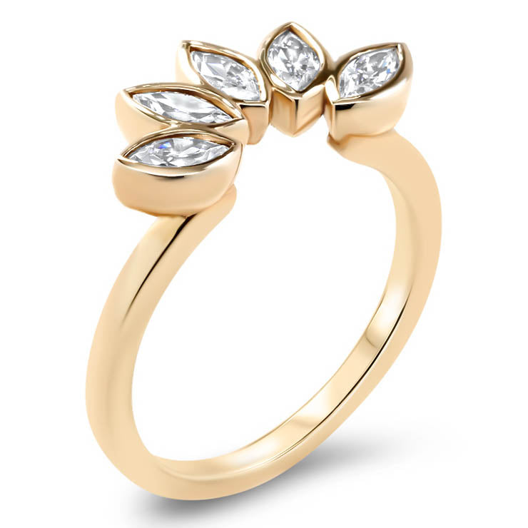 Diamond Marquise Wedding Band Curved Wedding Band Peacock Style Band - Paloma - Moissanite Rings