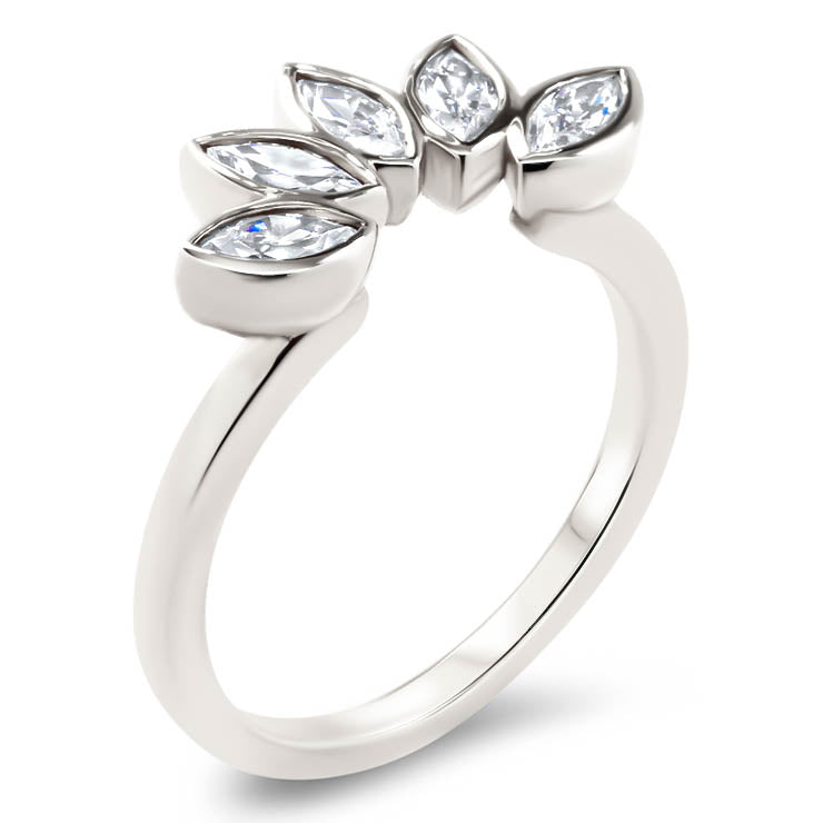 Diamond Marquise Wedding Band Curved Wedding Band Peacock Style Band - Paloma - Moissanite Rings