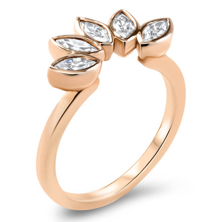 Diamond Marquise Wedding Band Curved Wedding Band Peacock Style Band - Paloma - Moissanite Rings