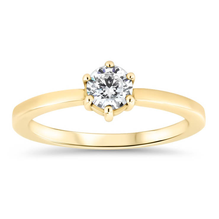 Dainty Solitaire  Engagement Ring Minimalist Design Six Prong Setting Moissanite Center - Natalie - Moissanite Rings