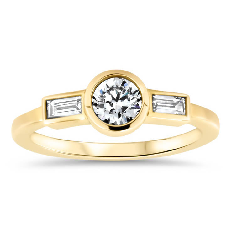 Diamond Baguette and Round Center Engagement Ring Moissanite Diamond Thin Band Ring - Claire - Moissanite Rings
