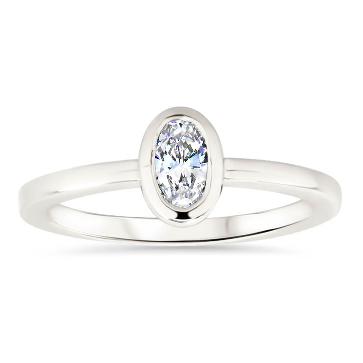 Bezel Set Oval Solitaire Engagement RIng Moissanite Ring - Olivia - Moissanite Rings