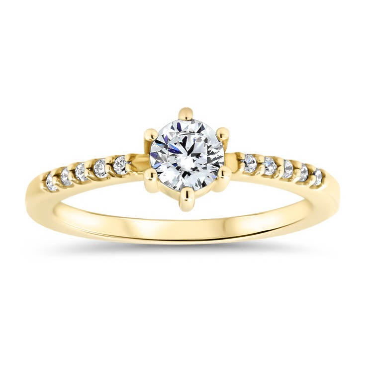 Thin Diamond Band Engagement Ring Six Prong Petite Moissanite Center Stone - Sara - Moissanite Rings
