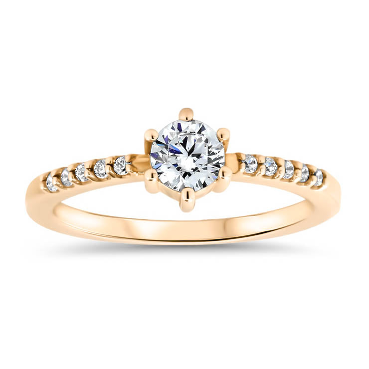 Thin Diamond Band Engagement Ring Six Prong Moissanite Center Stone - Moissanite Rings
