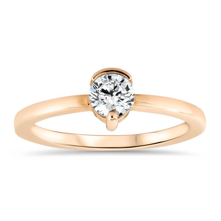 Simple Solitaire Engagement Ring Half Bezel Single Prong Moissanite Engagement Ring - Clara - Moissanite Rings