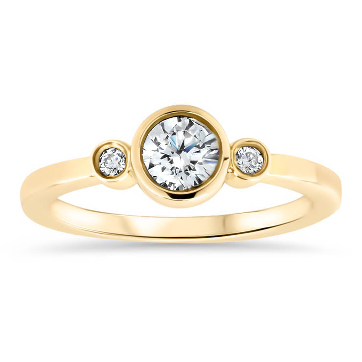 Dainty Round Bezel Set Three Stone Engagement Ring Diamond Setting Moissanite Center Stone - Lucy - Moissanite Rings
