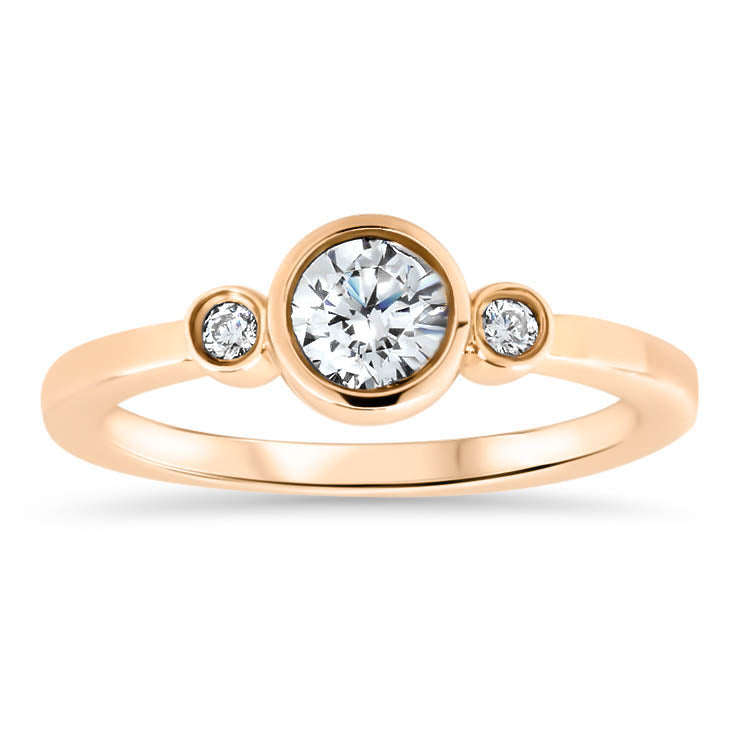 Dainty Round Bezel Set Three Stone Engagement Ring Diamond Setting Moissanite Center Stone - Lucy - Moissanite Rings