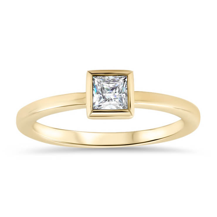 Princess Cut Moissanite Engagement Ring Thin Band Bezel Set Ring - Meghan - Moissanite Rings