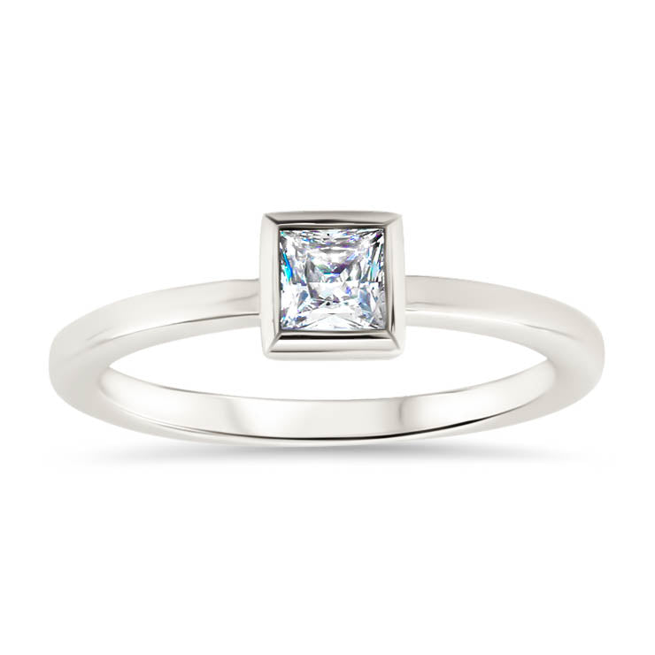 Princess Cut Moissanite Engagement Ring Thin Band Bezel Set Ring - Meghan - Moissanite Rings