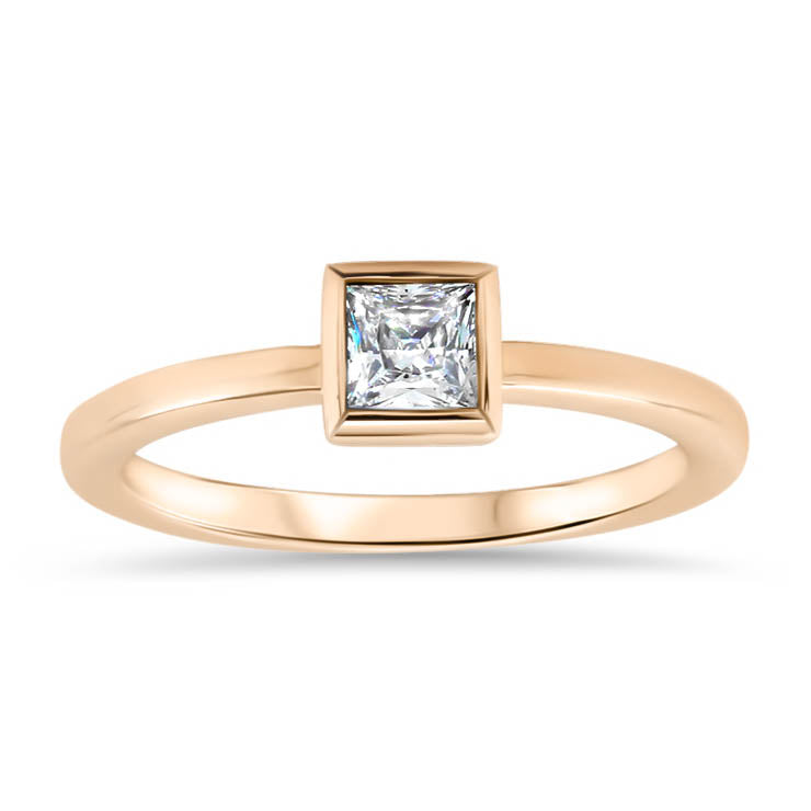 Princess Cut Moissanite Engagement Ring Thin Band Bezel Set Ring - Meghan - Moissanite Rings