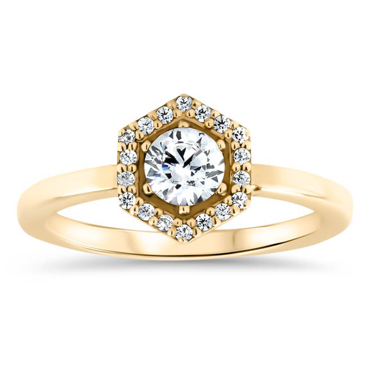 Hexagon Halo Diamond and Moissanite Engagement Ring Unique Ring - Harper - Moissanite Rings