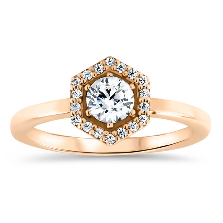 Hexagon Halo Diamond and Moissanite Engagement Ring Unique Ring - Harper - Moissanite Rings